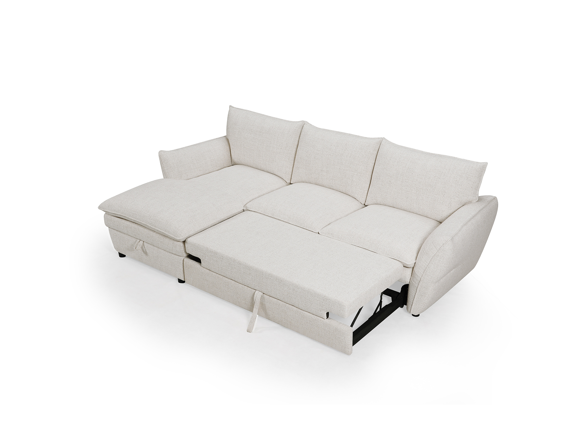 Canapé d'angle convertible avec coffre en tissu beige CAPUCINE - Angle gauche