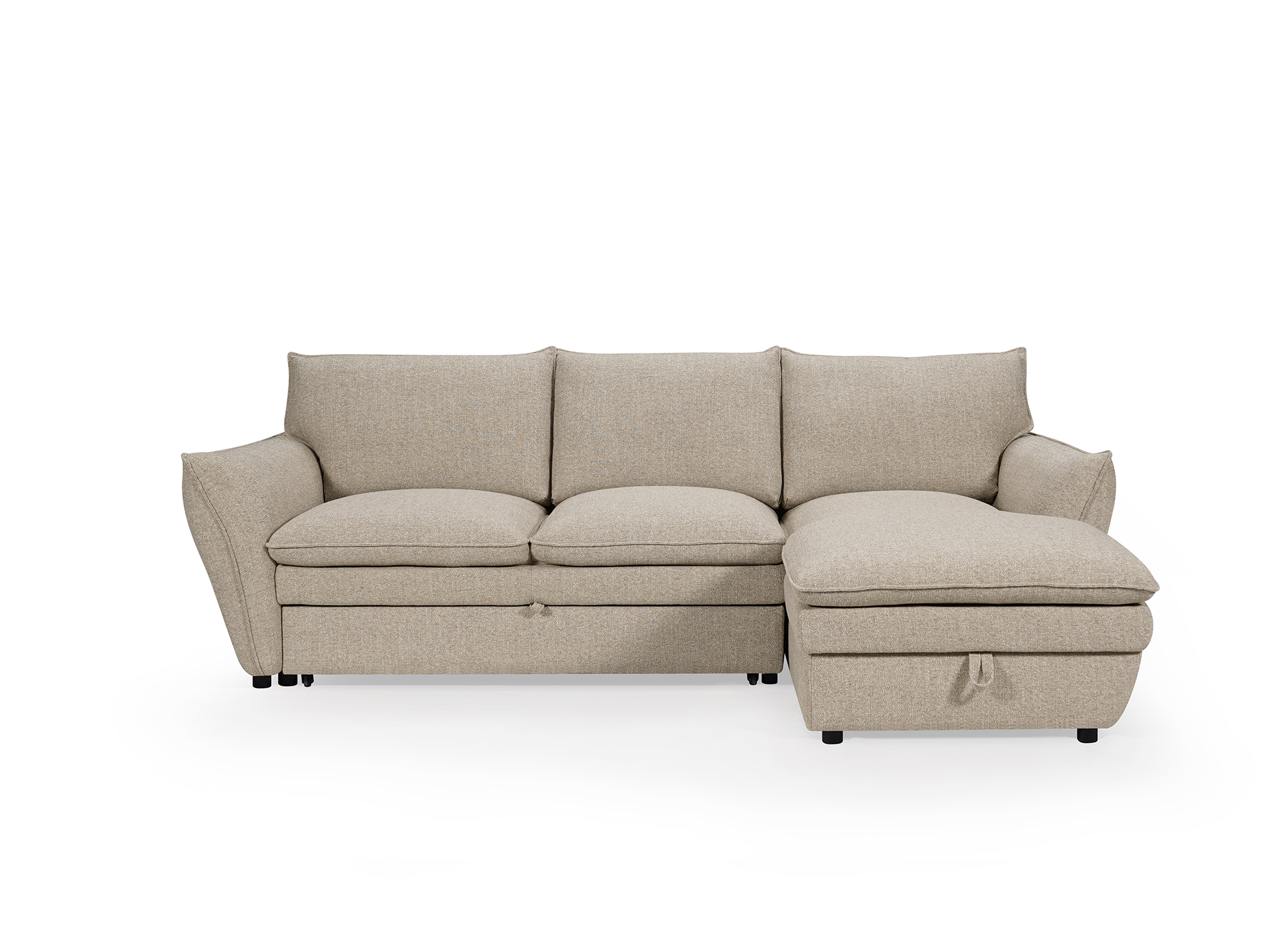 Canapé d'angle convertible avec coffre en tissu taupe CAPUCINE - Angle droit