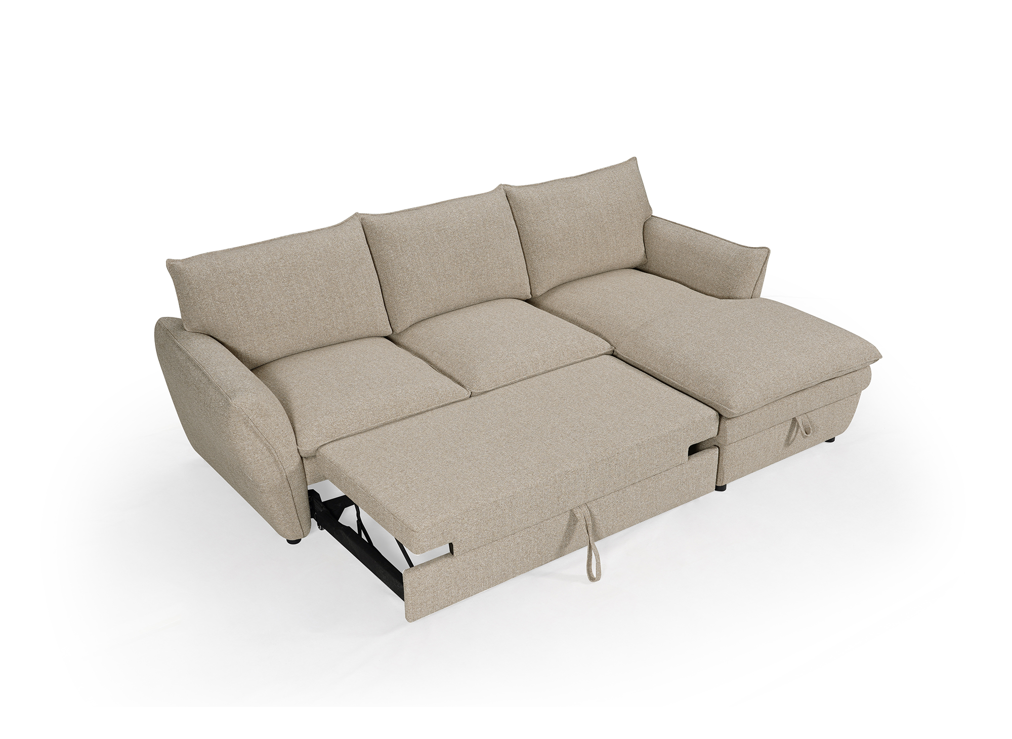 Canapé d'angle convertible avec coffre en tissu taupe CAPUCINE - Angle droit