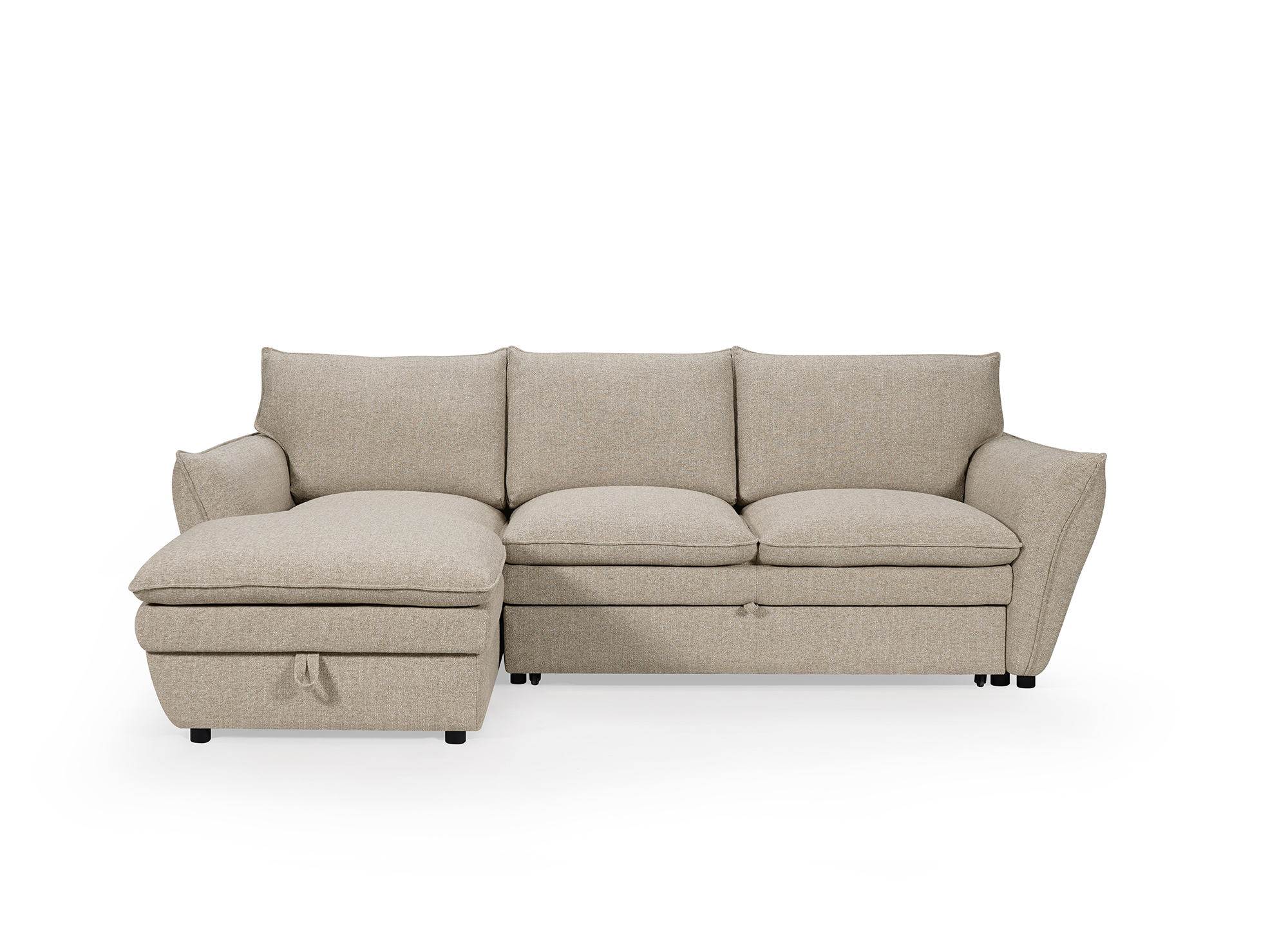 Canapé d'angle convertible avec coffre en tissu taupe CAPUCINE - Angle gauche
