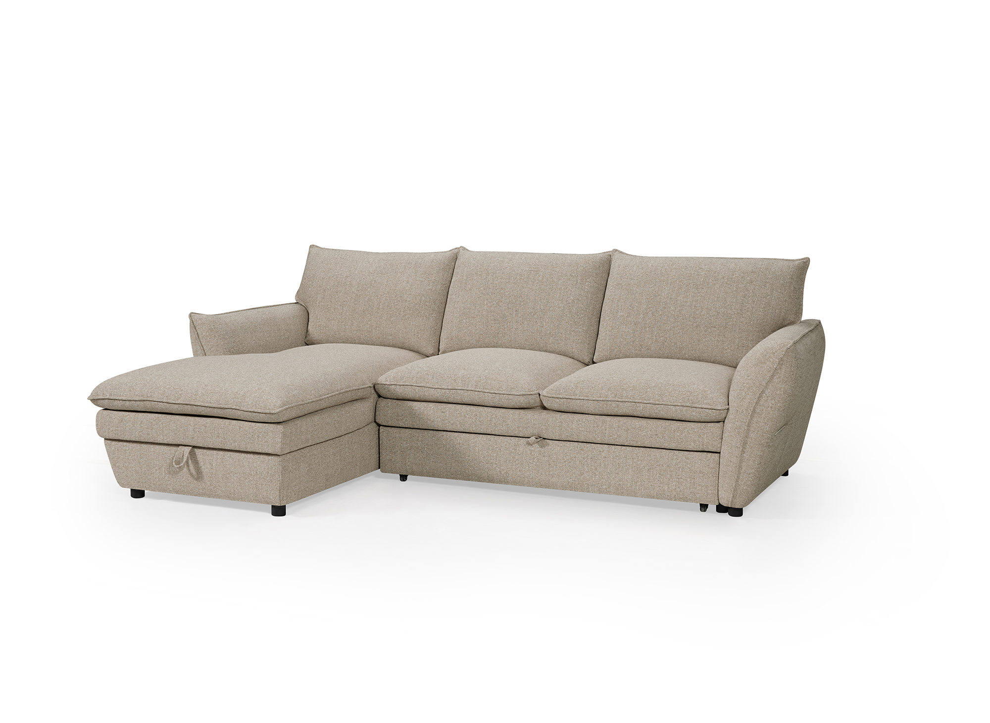 Canapé d'angle convertible avec coffre en tissu taupe CAPUCINE - Angle gauche