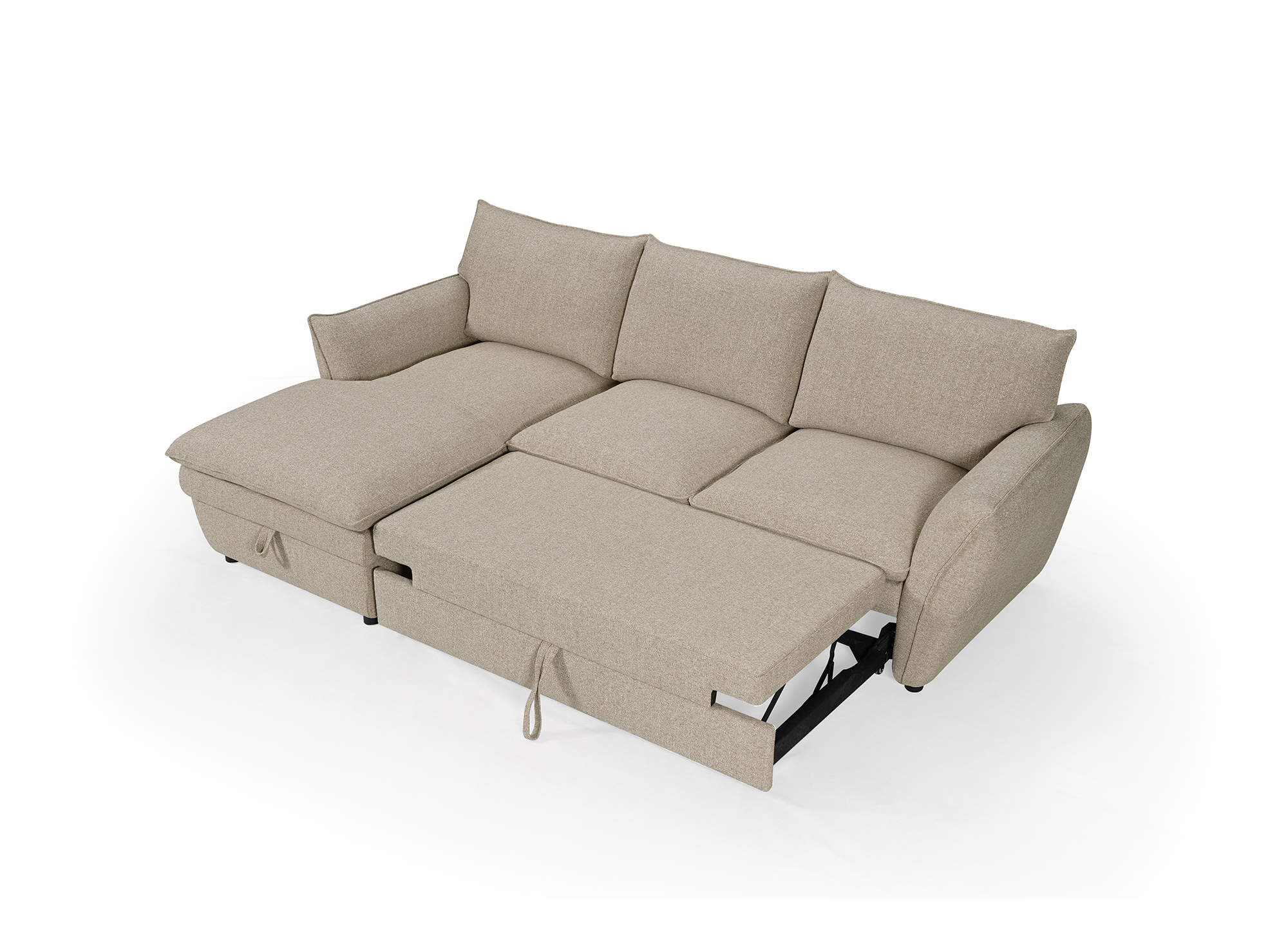 Canapé d'angle convertible avec coffre en tissu taupe CAPUCINE - Angle gauche