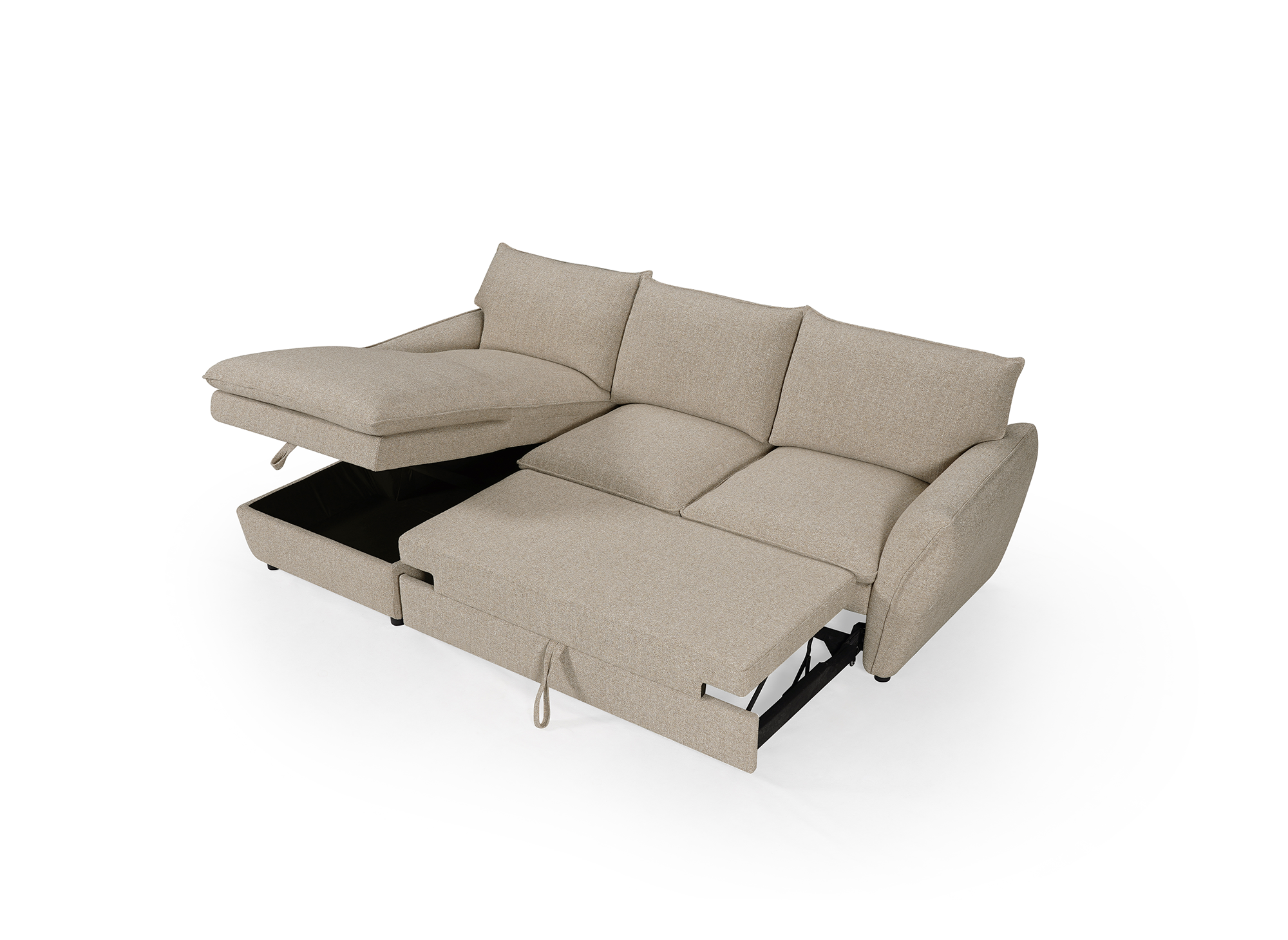 Canapé d'angle convertible avec coffre en tissu taupe CAPUCINE - Angle gauche