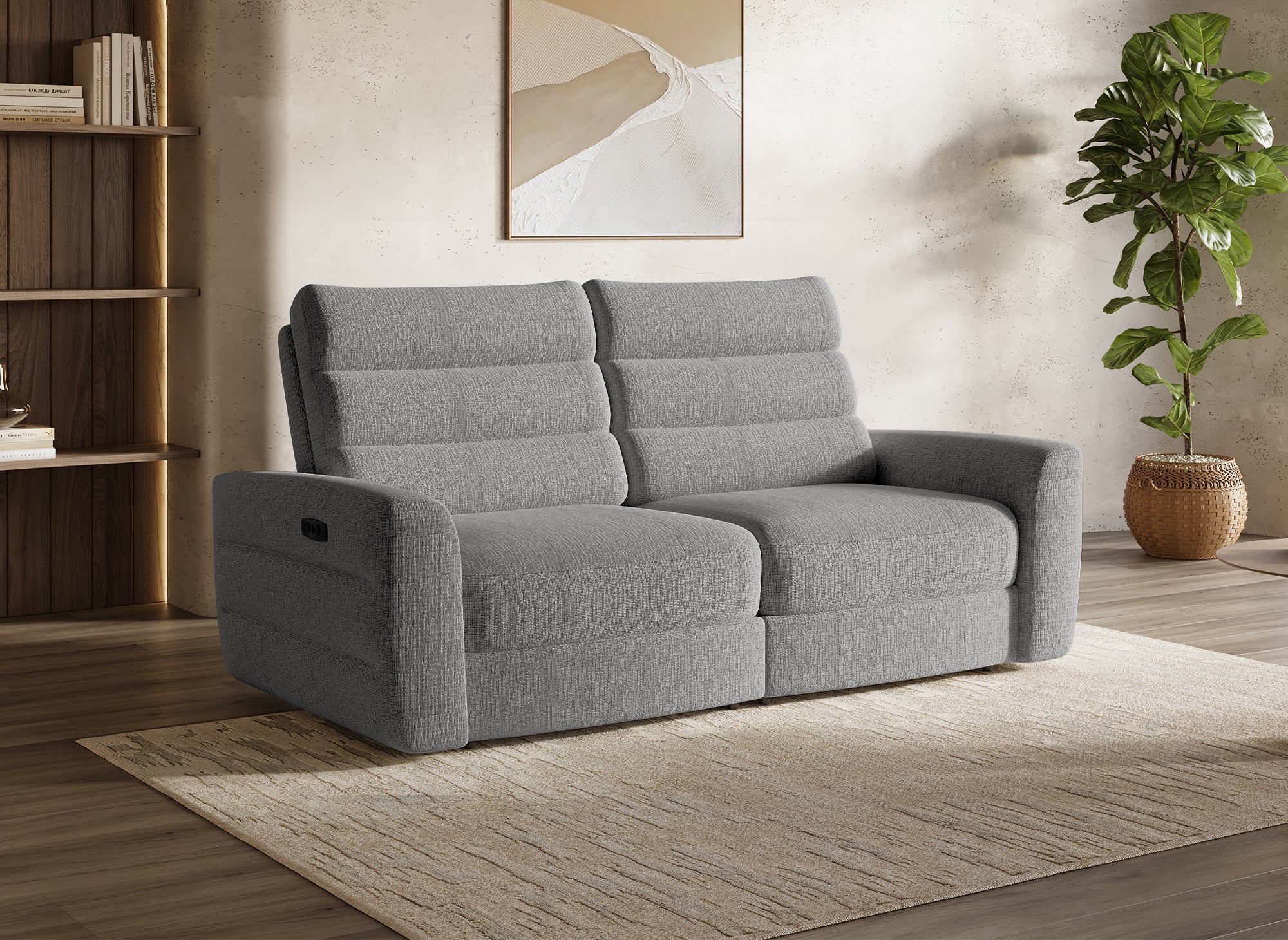 Canapé 3 places relax électrique en tissu bouclette gris DAVY