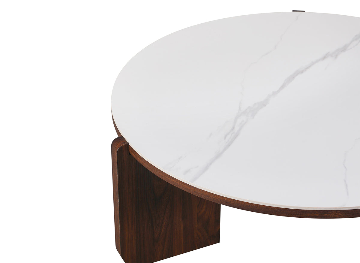 Lot de 2 tables basses céramique beige pieds noyer ANNIE
