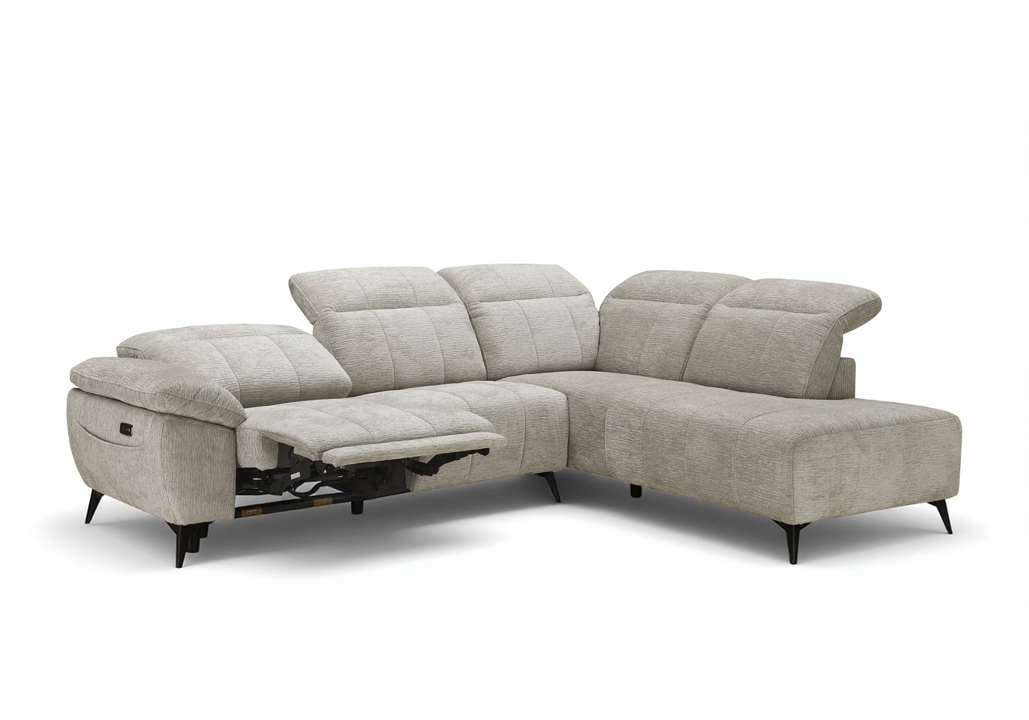 Canapé d'angle relax électrique en velours chiné beige SOLINA - Angle droit