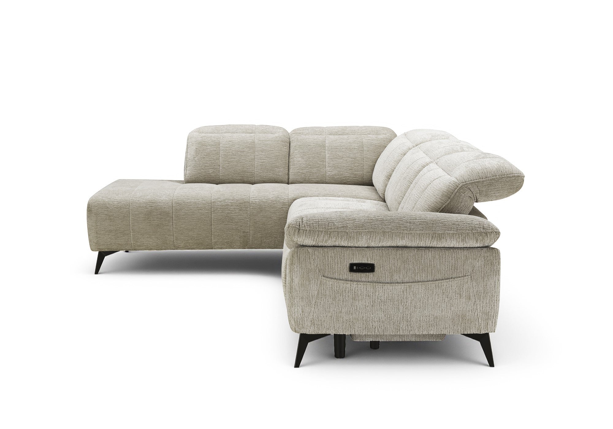 Canapé d'angle relax électrique en velours chiné beige SOLINA - Angle gauche