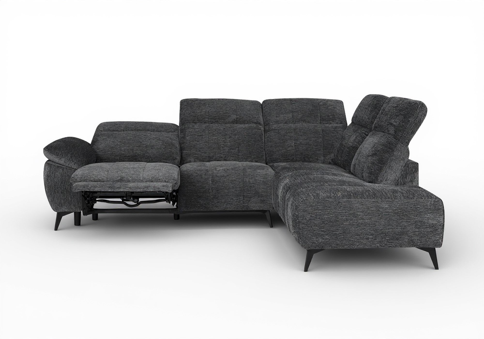 Canapé d'angle relax électrique en velours chiné gris SOLINA - Angle droit