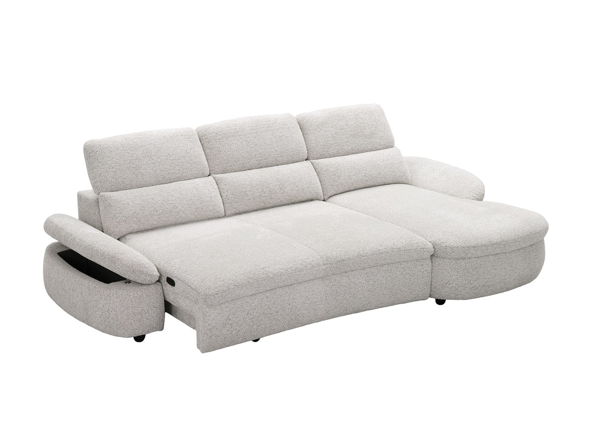 Canapé d'angle relax électrique en tissu bouclette beige CLEMENT - Angle droit