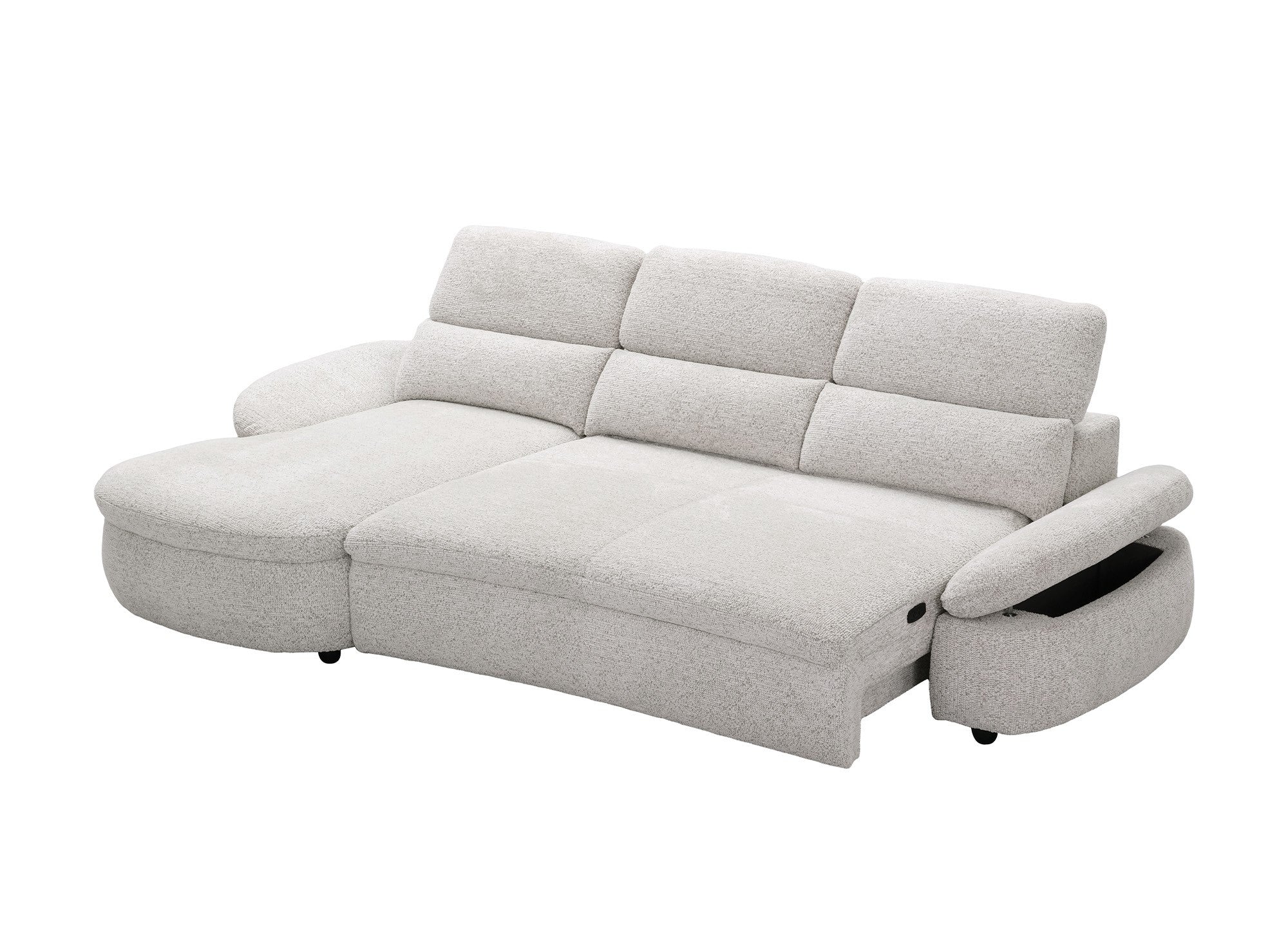 Canapé d'angle relax électrique en tissu bouclette beige CLEMENT - Angle gauche