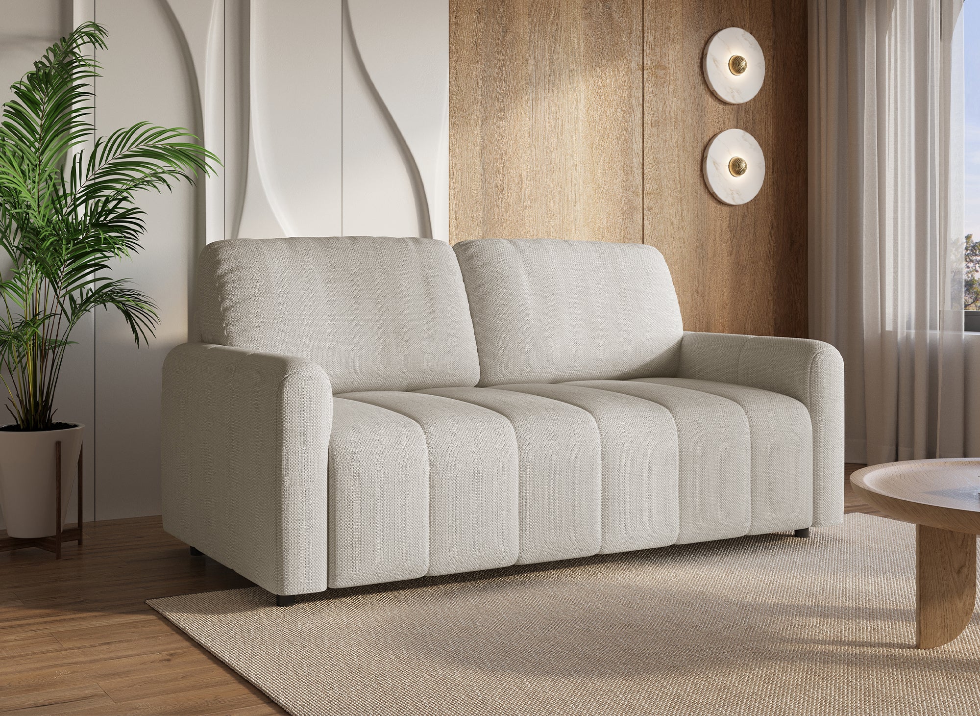 Canapé convertible express 3 places en tissu beige ISANDRO