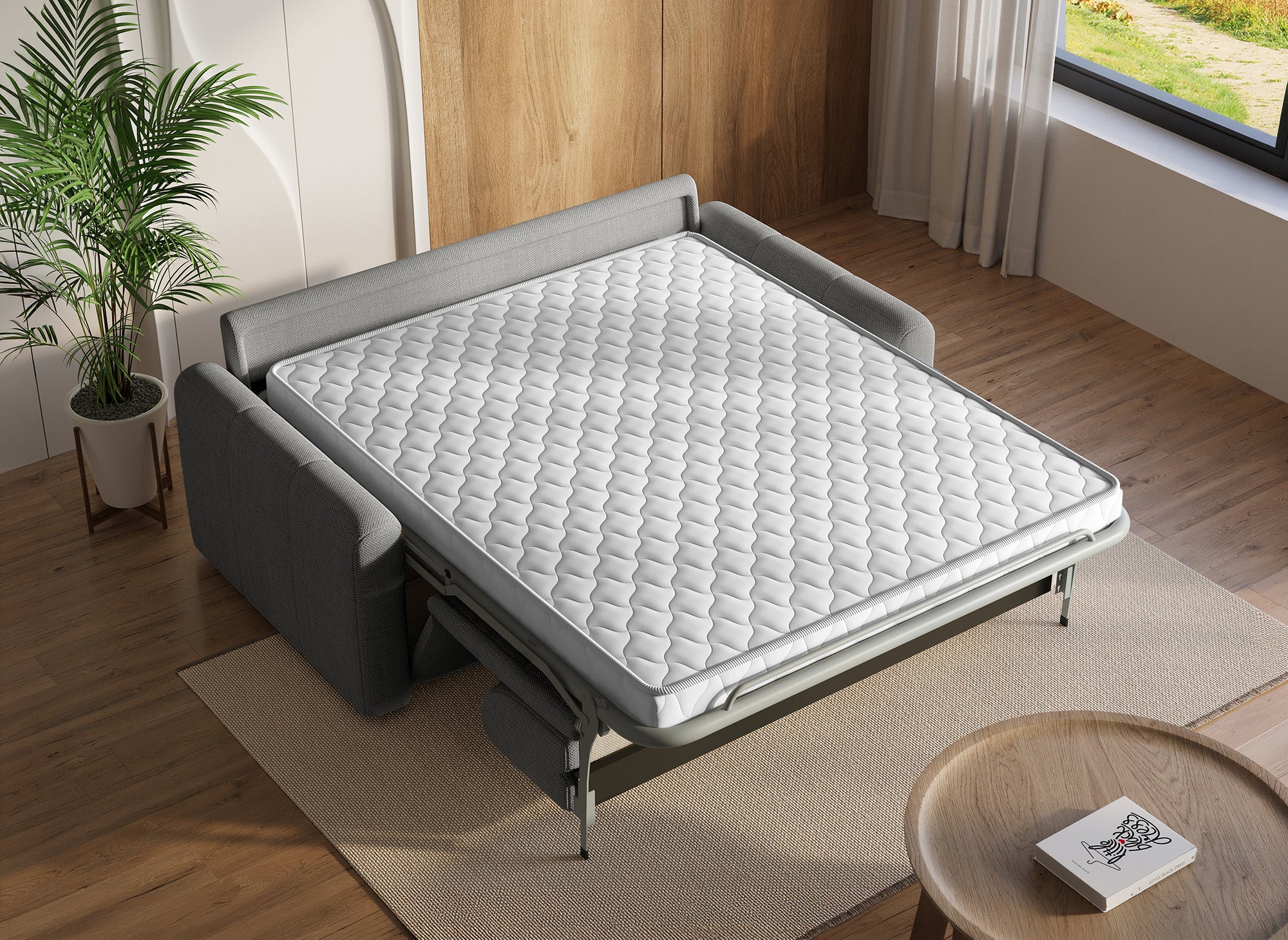 Canapé convertible express 3 places en tissu gris ISANDRO