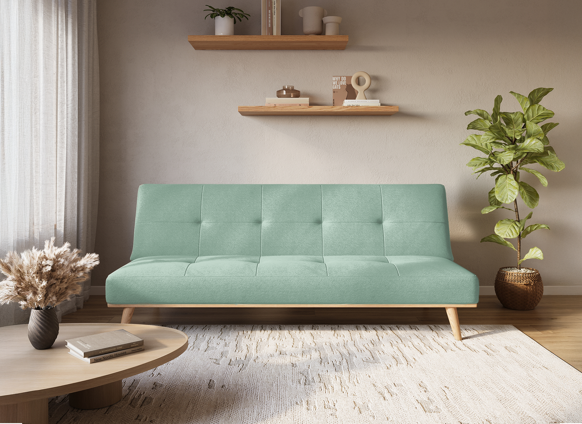 Banquette clic clac scandinave 3 places vert d'eau JESSY