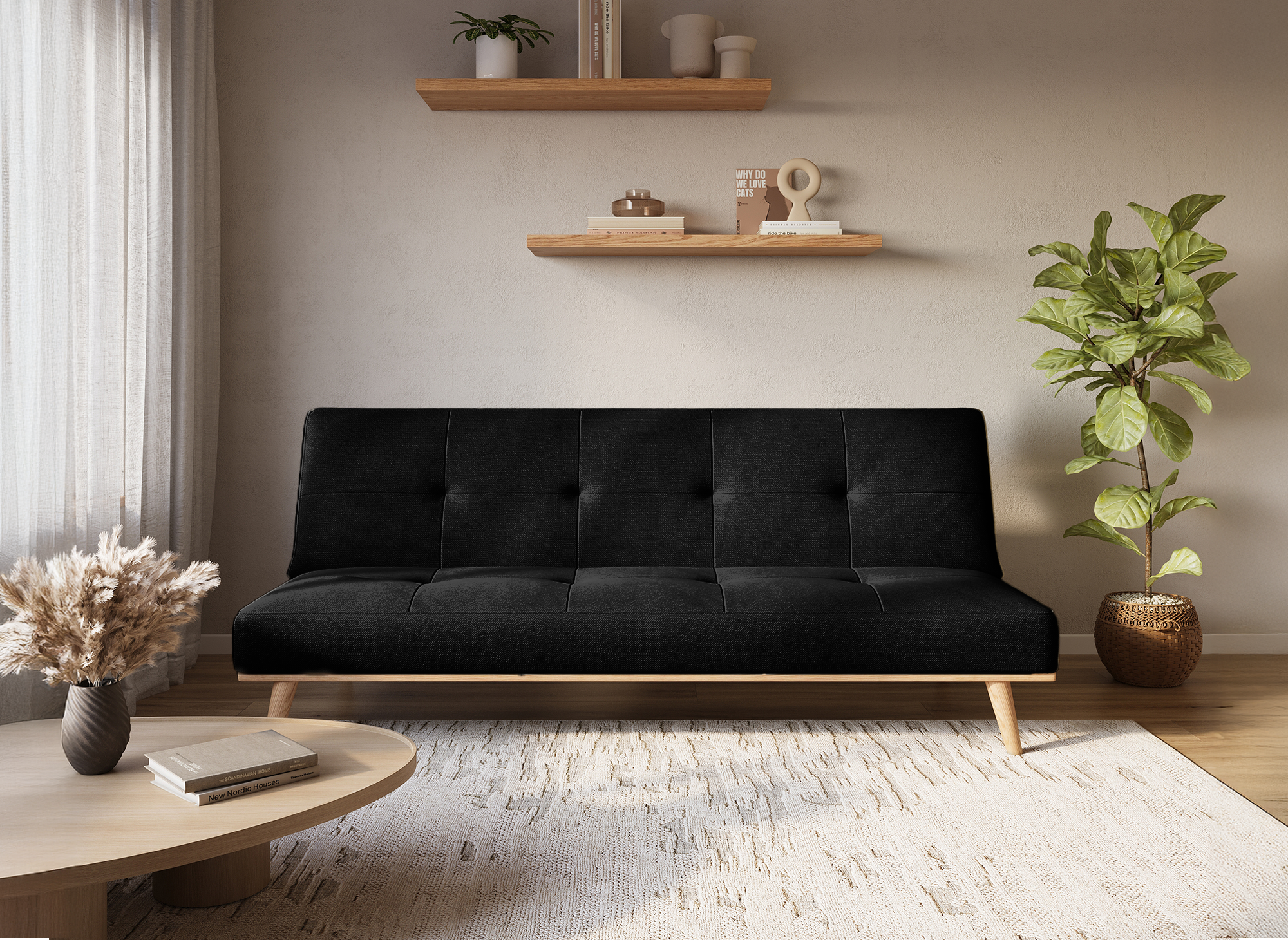 Banquette clic clac scandinave 3 places noir JESSY