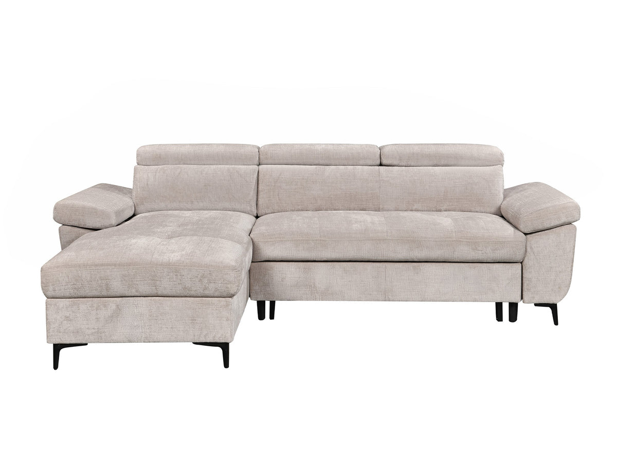 Canapé d'angle convertible en velours chiné beige MONICA - Angle gauche