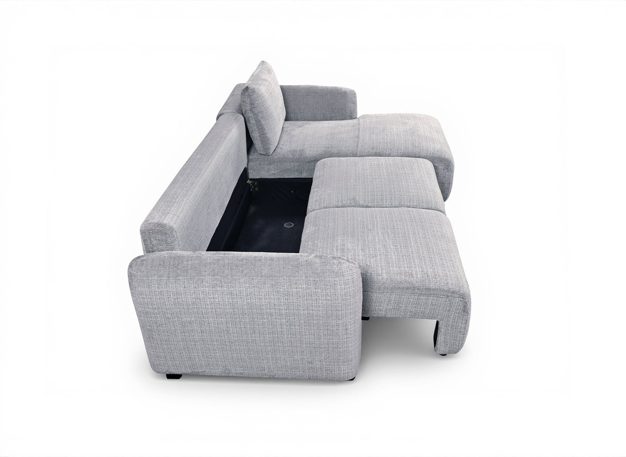 Canapé d'angle convertible avec coffre en velours chiné gris MARLA - Angle droit