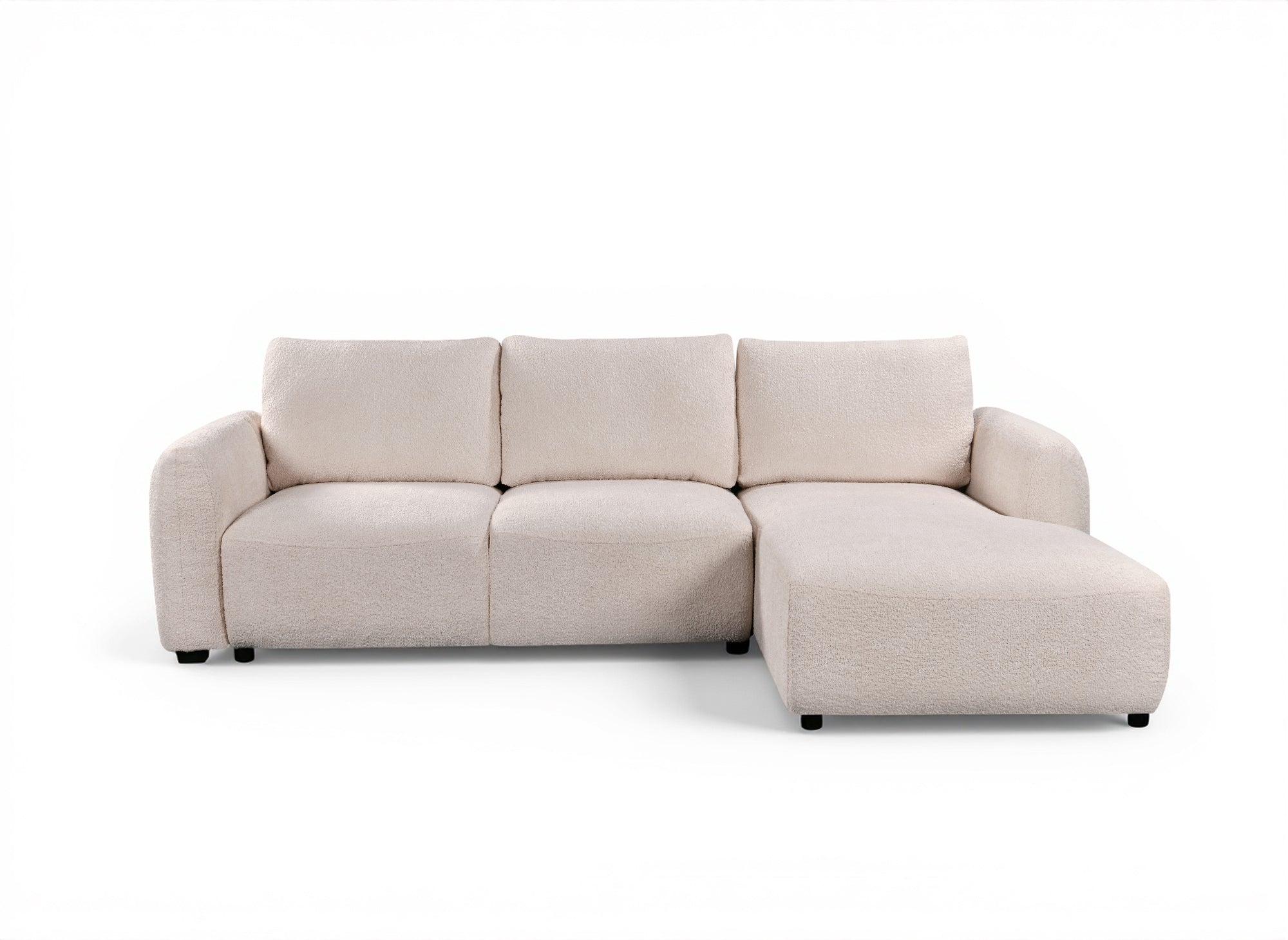 Canapé d'angle convertible avec coffre en tissu bouclette beige MARLA - Angle droit