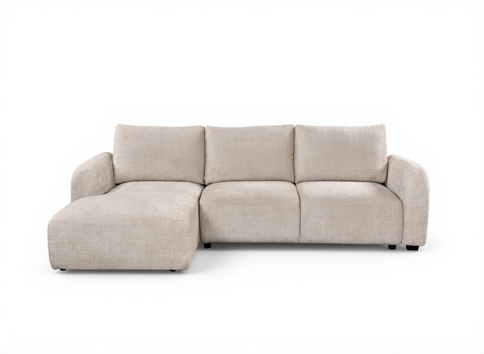 Canapé d'angle convertible avec coffre en velours chiné beige MARLA - Angle gauche