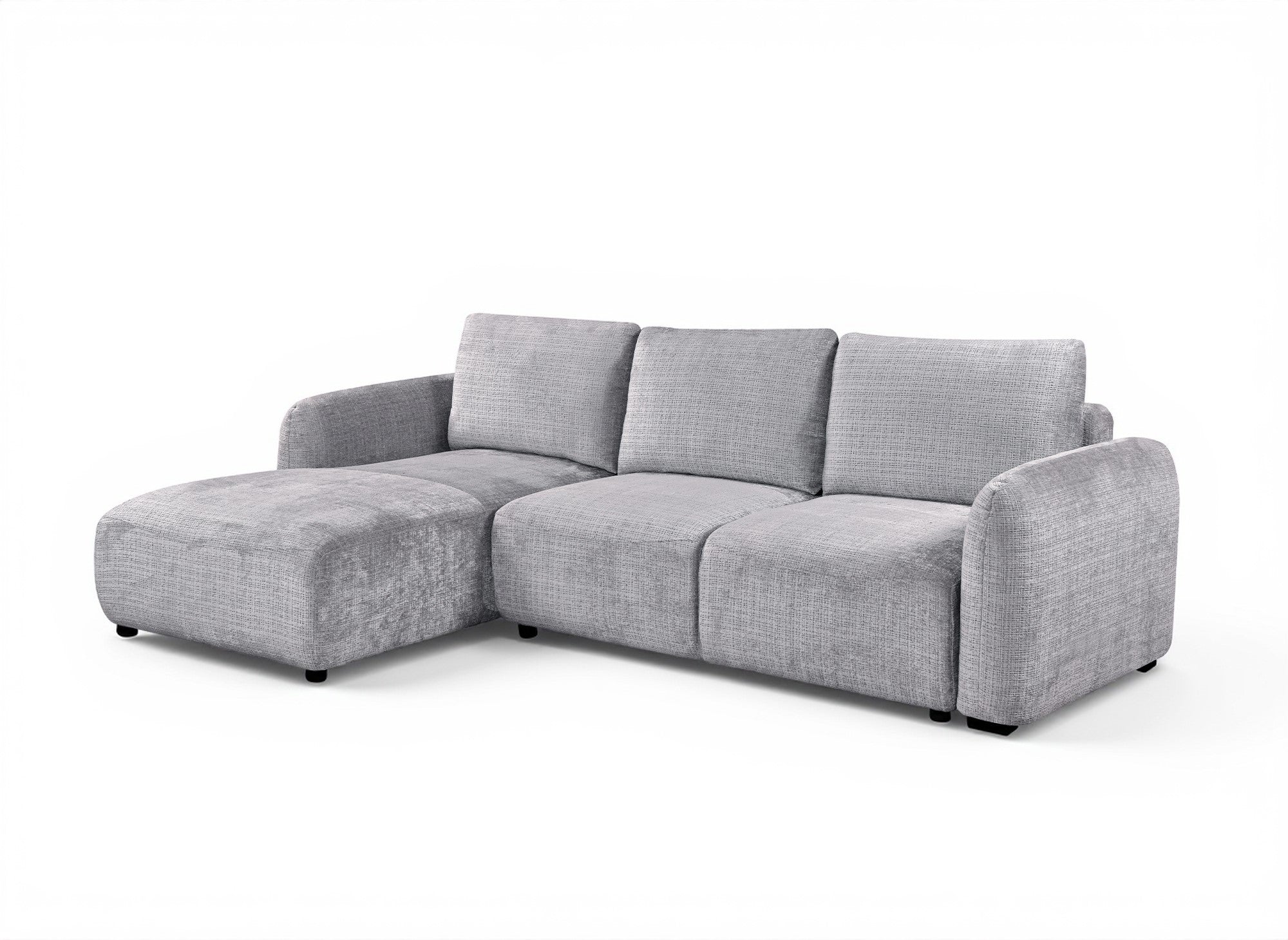 Canapé d'angle convertible avec coffre en velours chiné gris MARLA - Angle gauche