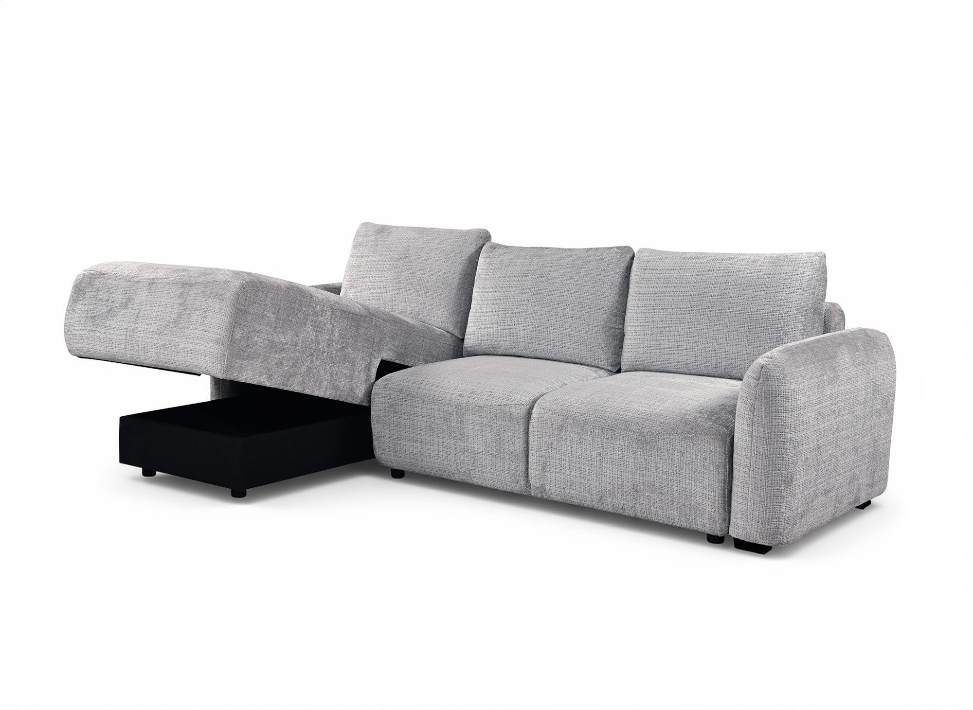 Canapé d'angle convertible avec coffre en velours chiné gris MARLA - Angle gauche