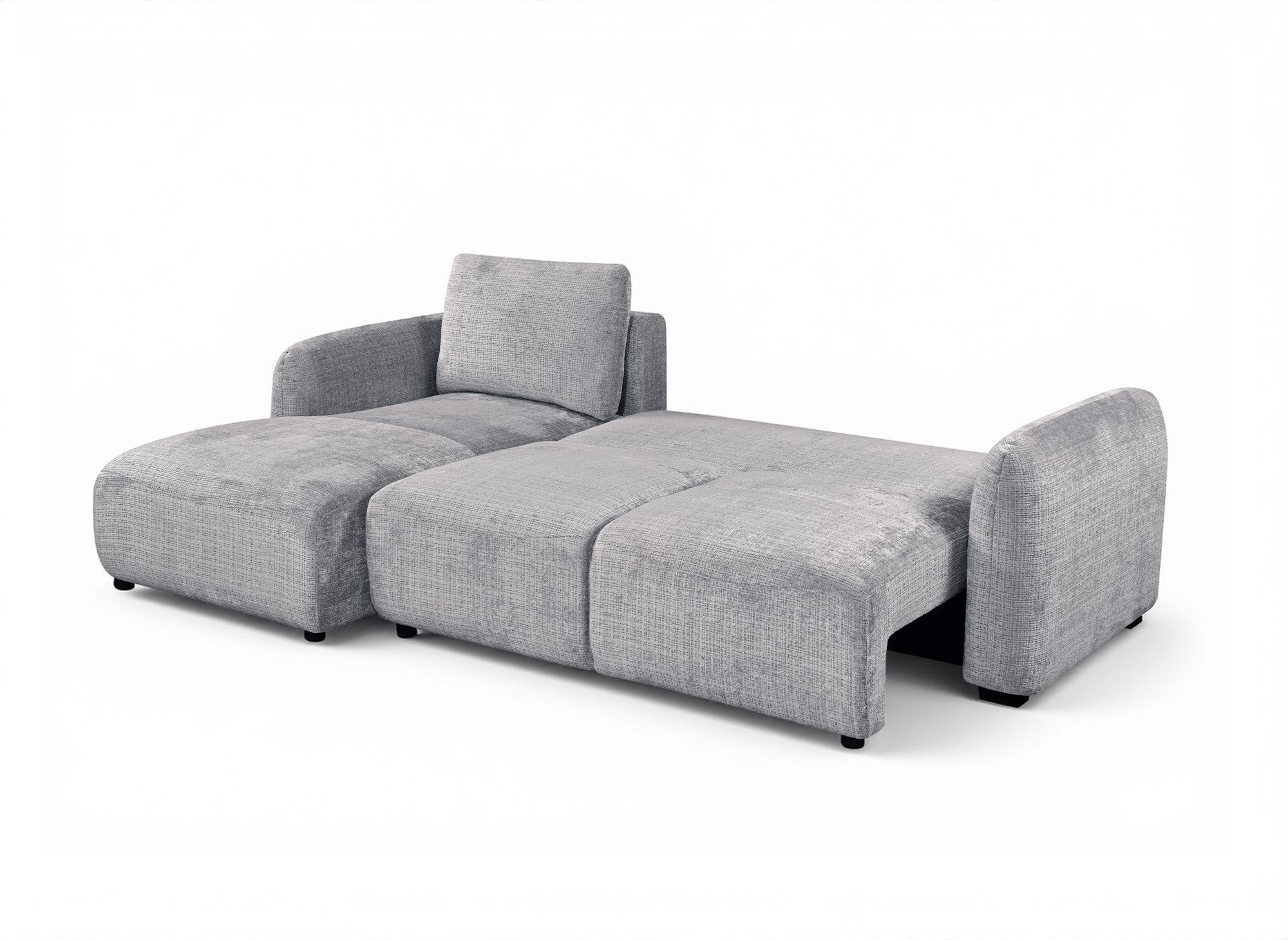 Canapé d'angle convertible avec coffre en velours chiné gris MARLA - Angle gauche