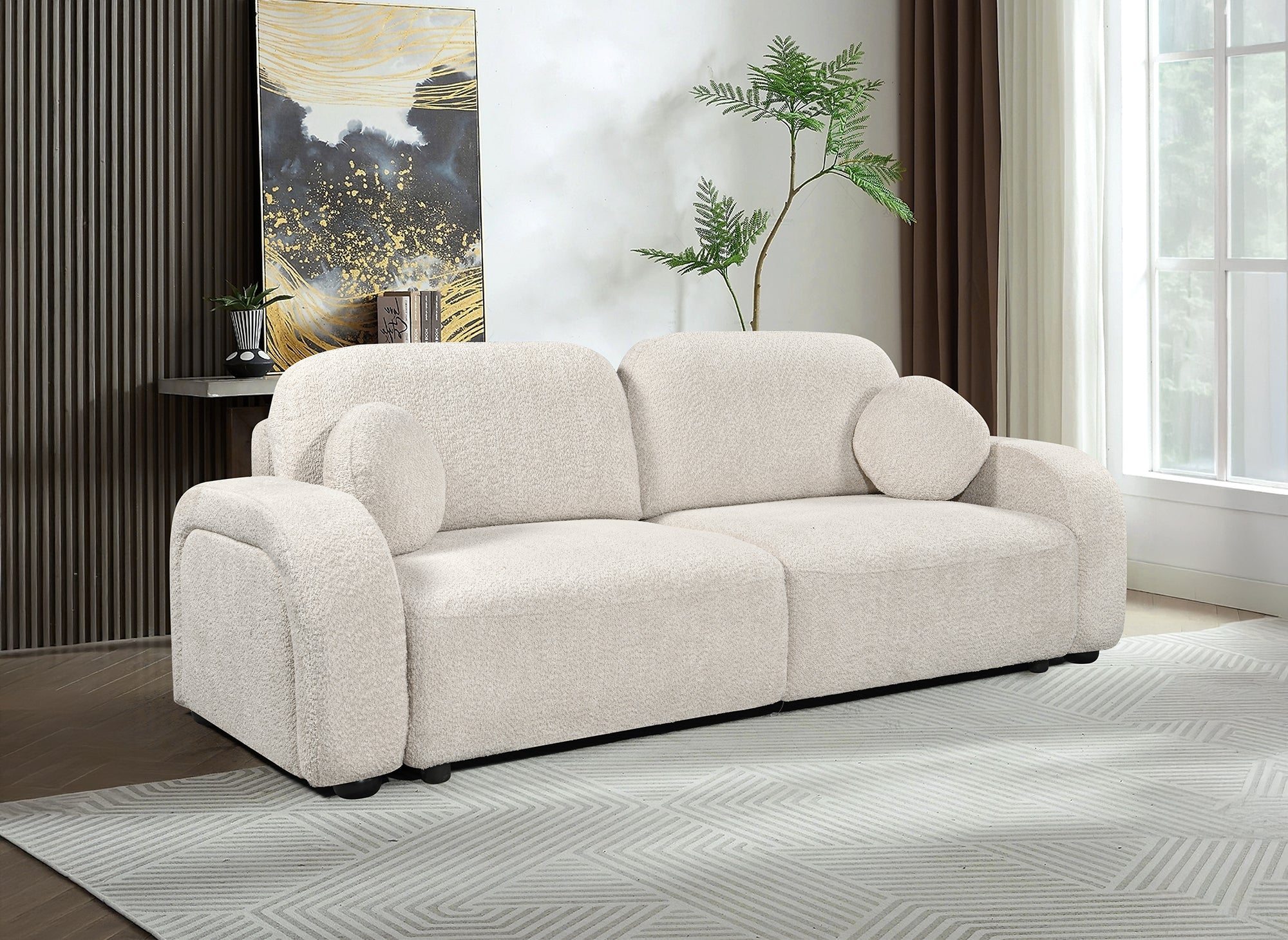 Canapé convertible 3 places en tissu bouclette écru MAYORA