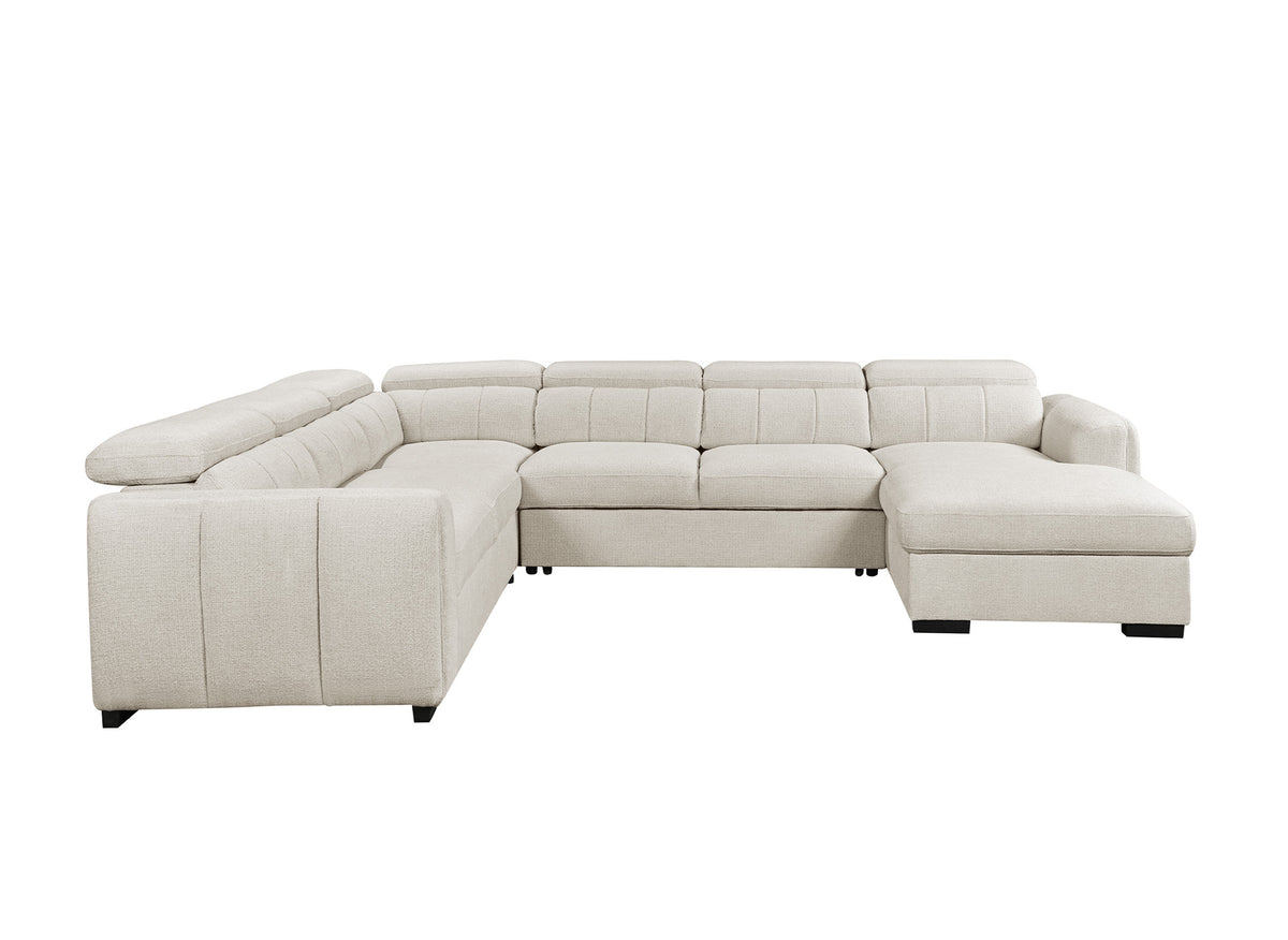 Canapé panoramique convertible avec coffre en tissu bouclette beige NAJAH - Angle droit