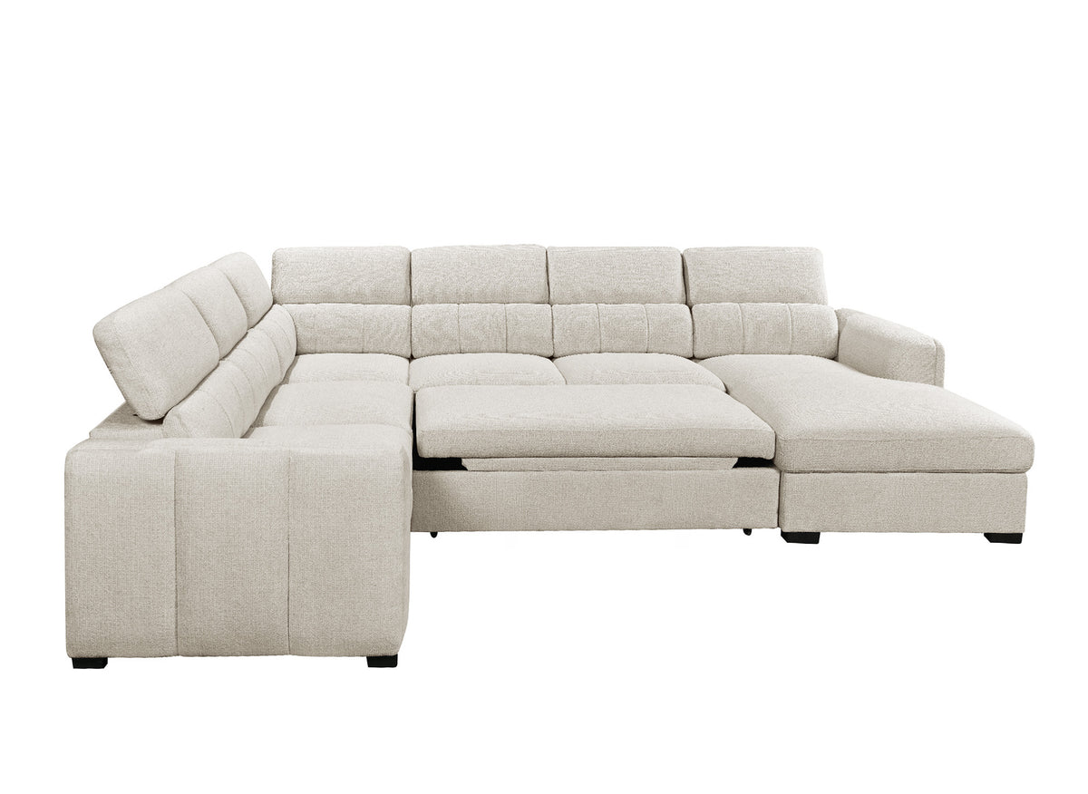 Canapé panoramique convertible avec coffre en tissu bouclette beige NAJAH - Angle droit