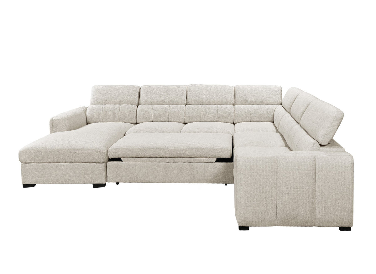 Canapé panoramique convertible avec coffre en tissu bouclette beige NAJAH - Angle gauche
