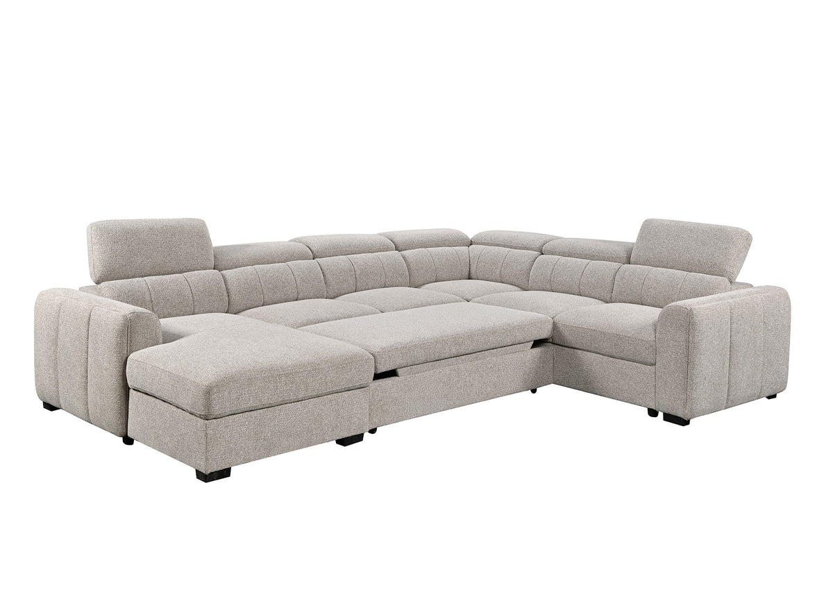 Canapé panoramique convertible avec coffre en tissu bouclette taupe NAJAH - Angle gauche