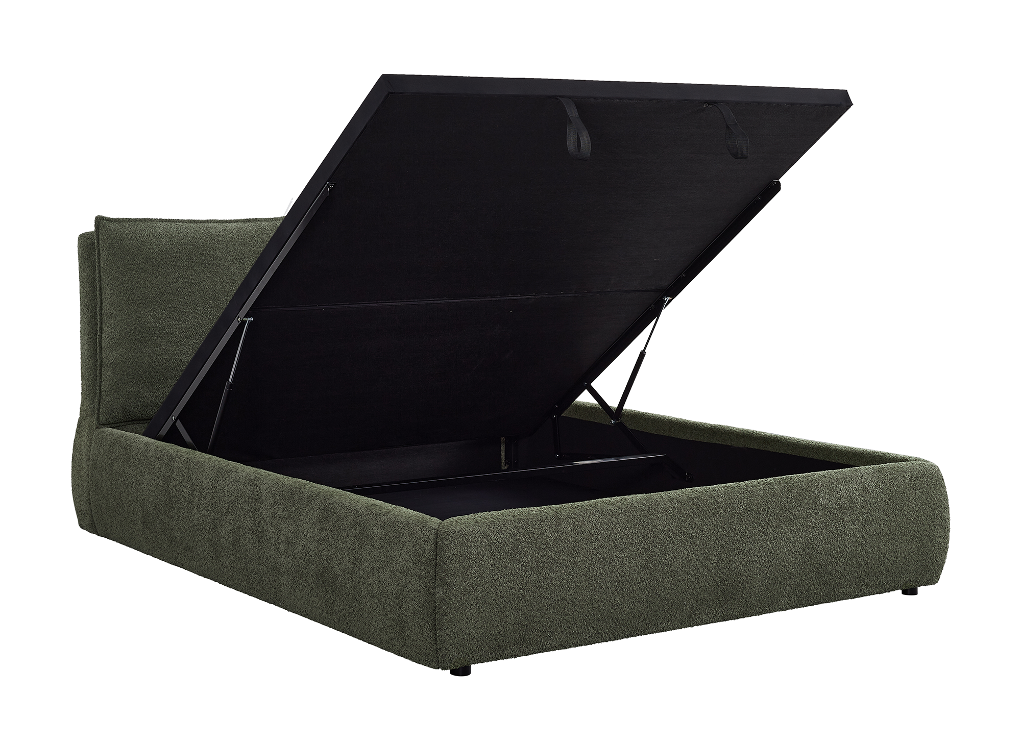Lit coffre en tissu bouclette vert olive 160x200 cm MELY