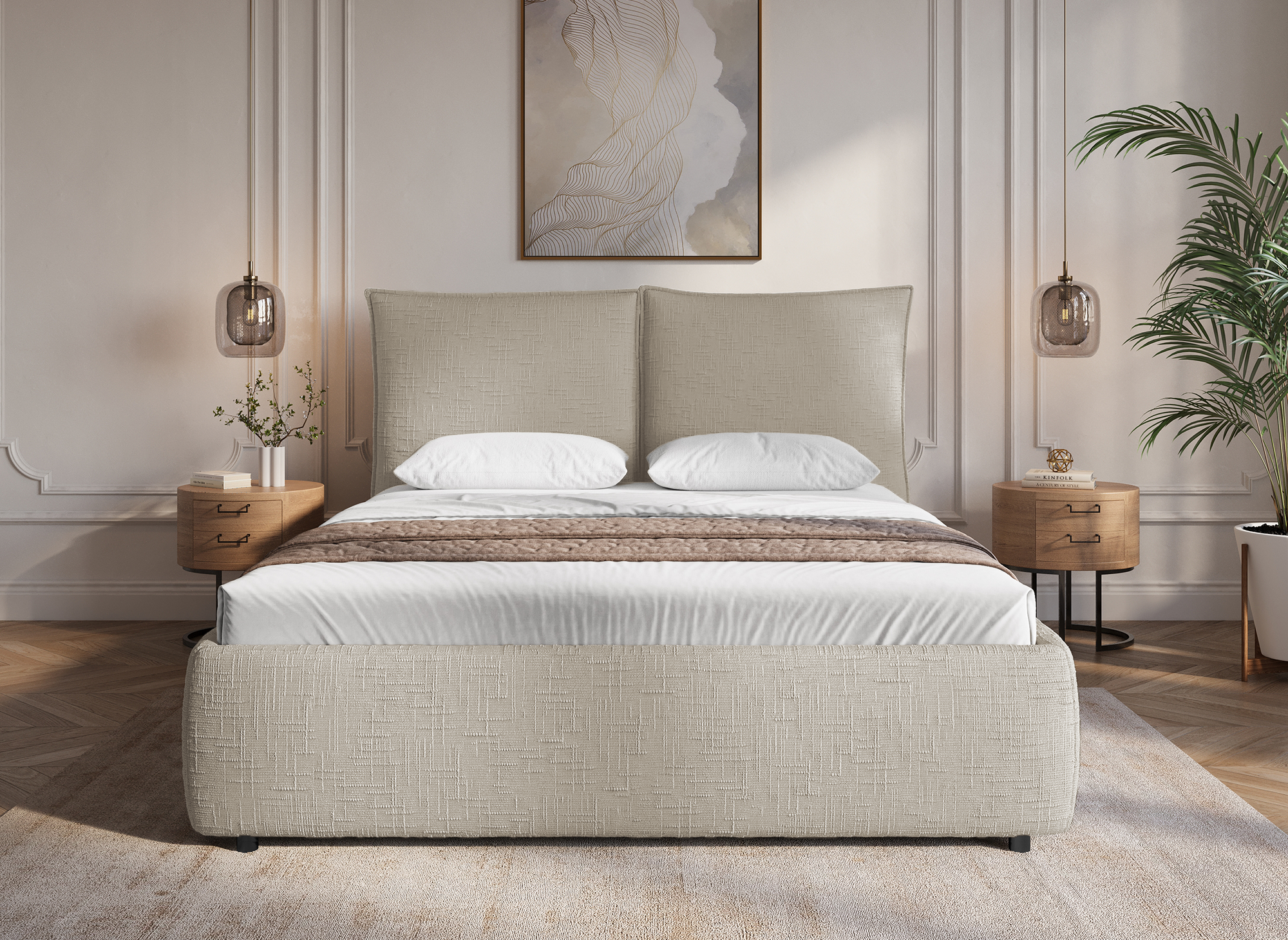 Lit coffre en velours chiné taupe 160x200 cm MELY