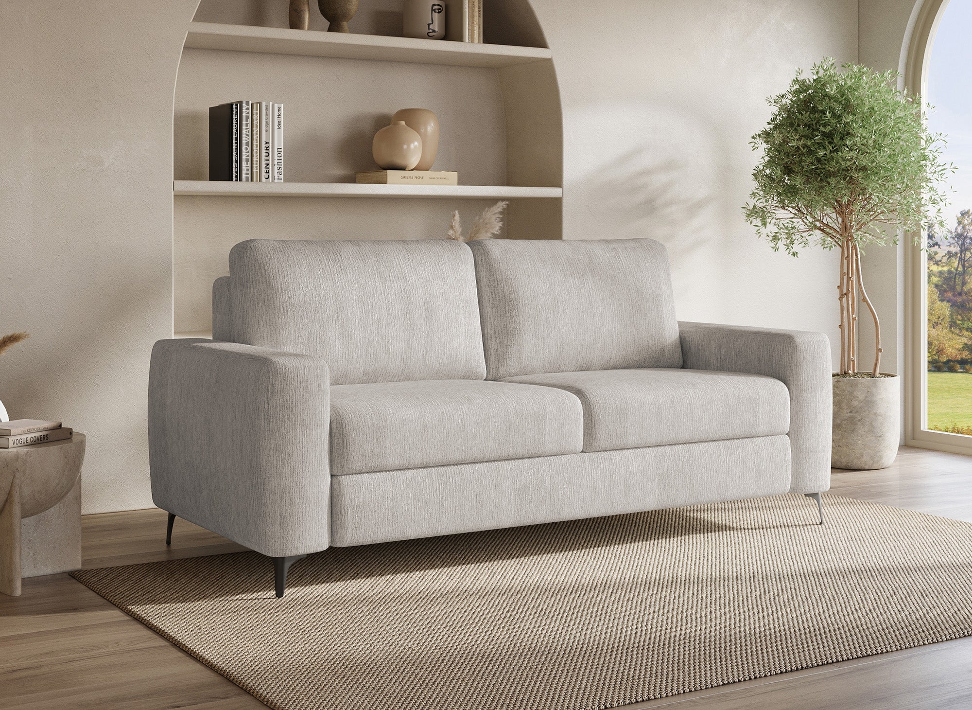 Canapé convertible express 3 places en velours chiné beige NONA