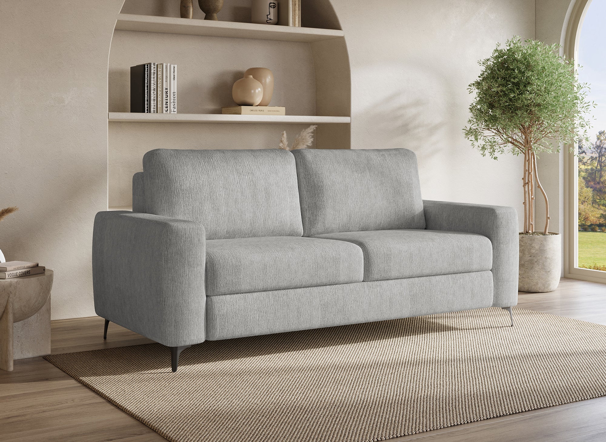 Canapé convertible express 3 places en velours chiné gris clair NONA