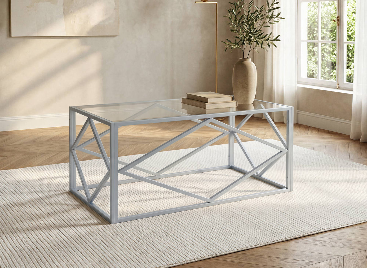 Table basse design en verre et métal rectangulaire ELIO