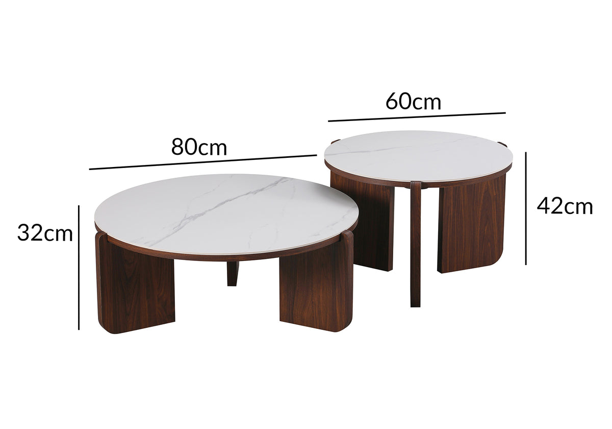 Lot de 2 tables basses céramique beige pieds noyer ANNIE