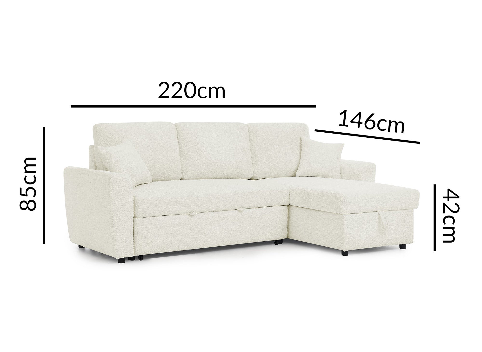 Canapé d'angle convertible et réversible avec coffre en tissu bouclette beige ADRYEN