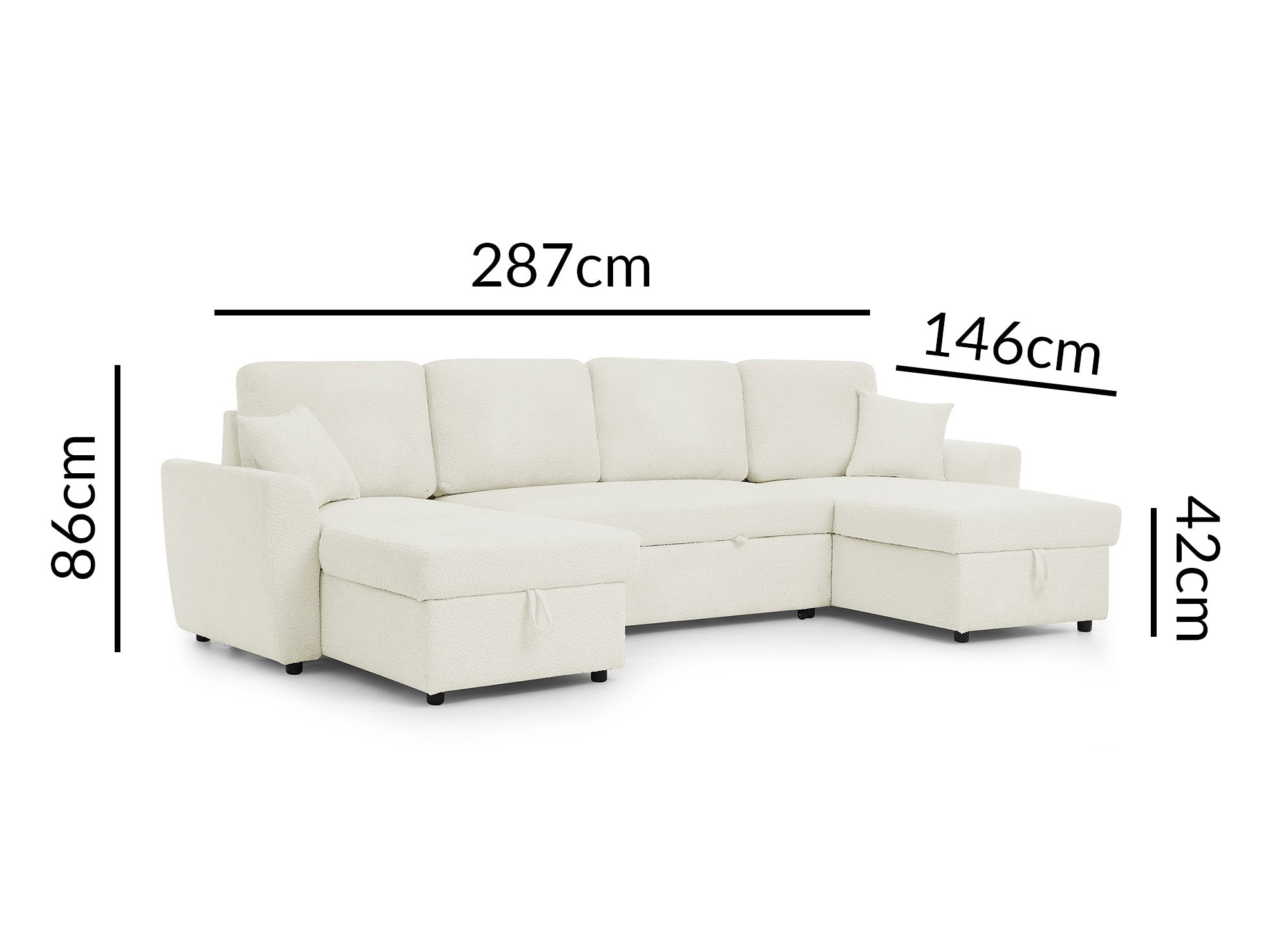 Canapé panoramique convertible 2 coffres de rangement en tissu bouclette beige ADRYEN