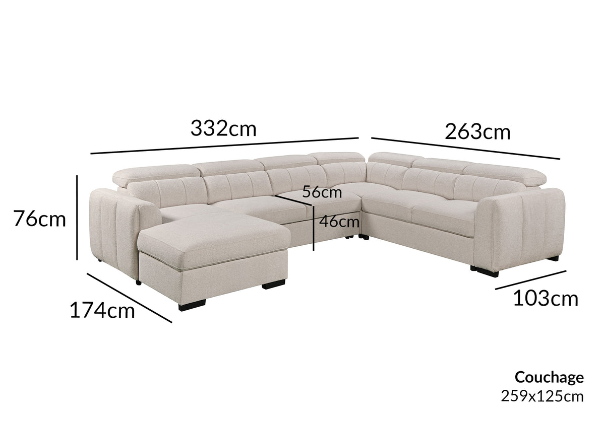Canapé panoramique convertible avec coffre en tissu bouclette beige NAJAH - Angle gauche