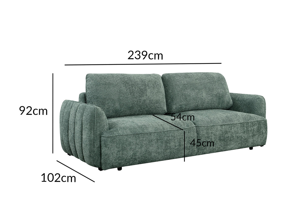 Canapé droit 3 places convertible avec coffre en tissu bouclette vert LAUDINE
