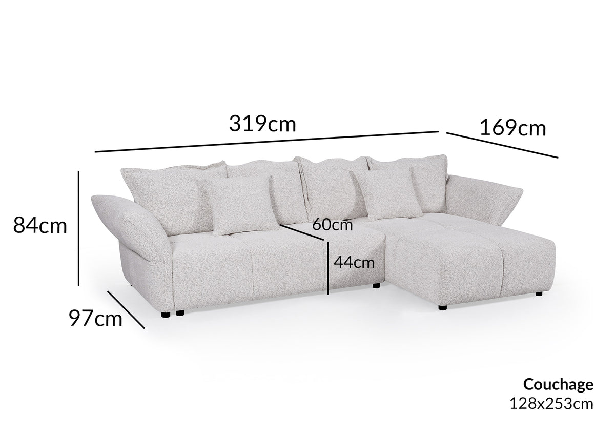 Canapé d'angle convertible réversible en velours tissé beige BELINE