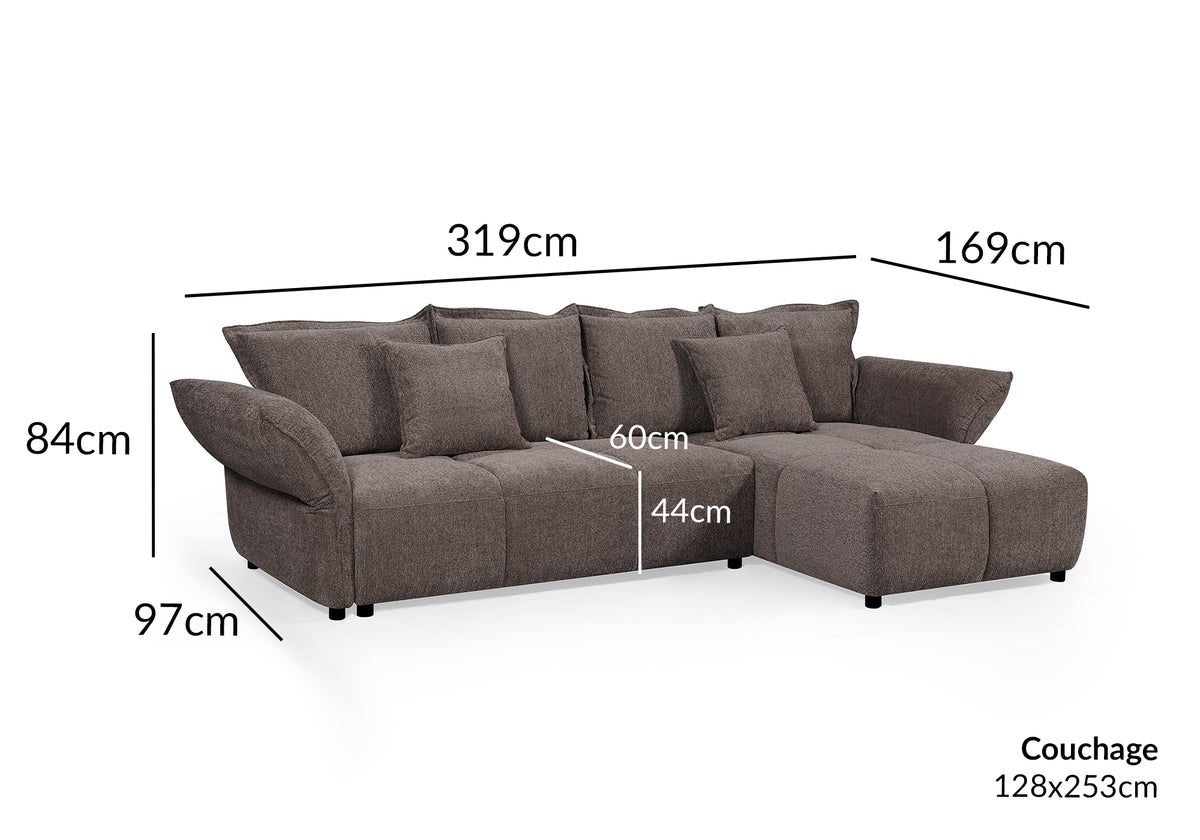 Canapé d'angle convertible réversible en velours tissé marron BELINE