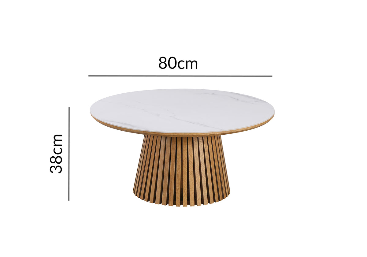 Table basse ronde en bois clair plateau en céramique blanc HEKA