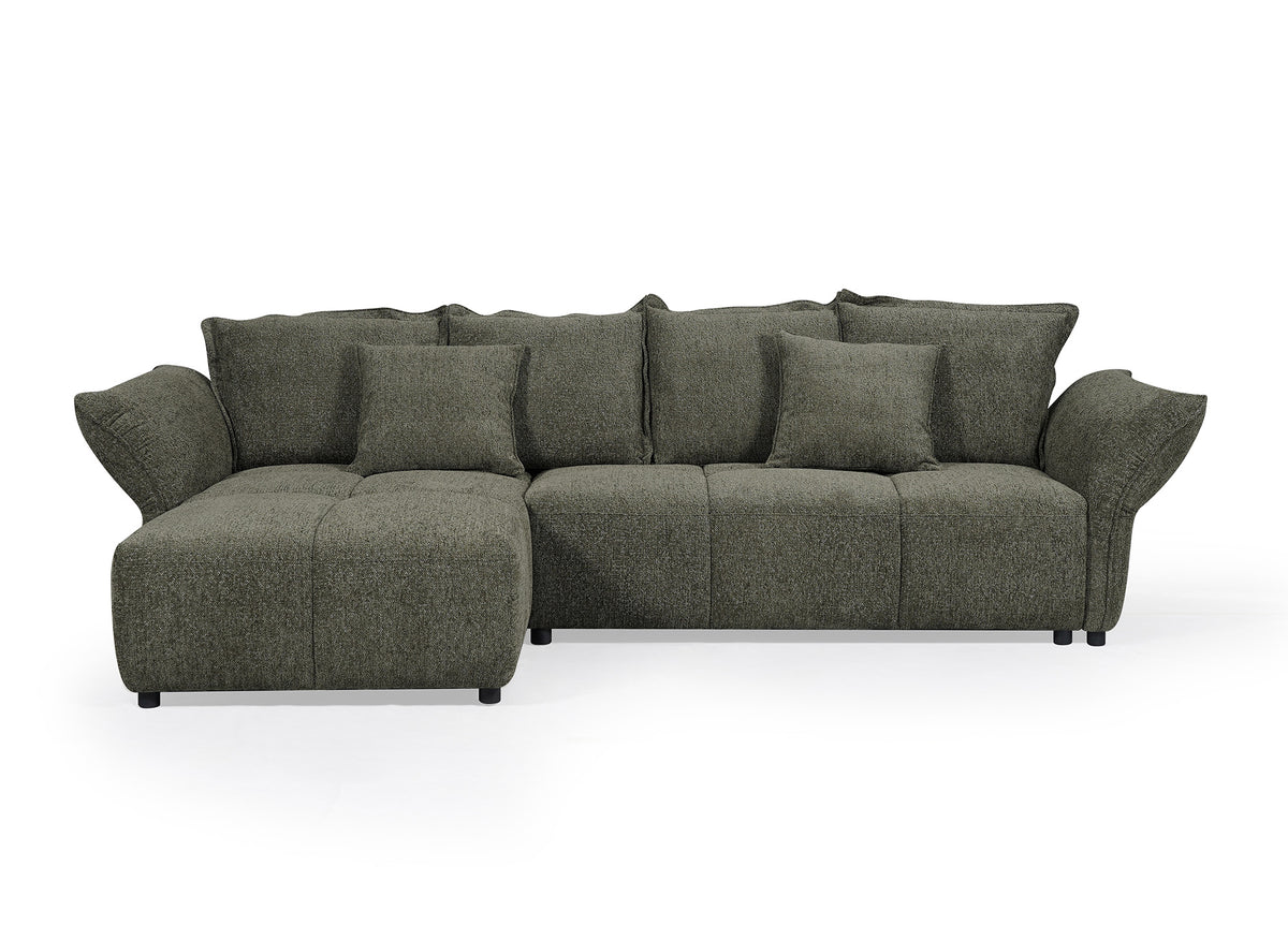 Canapé d'angle convertible réversible en velours tissé vert olive BELINE