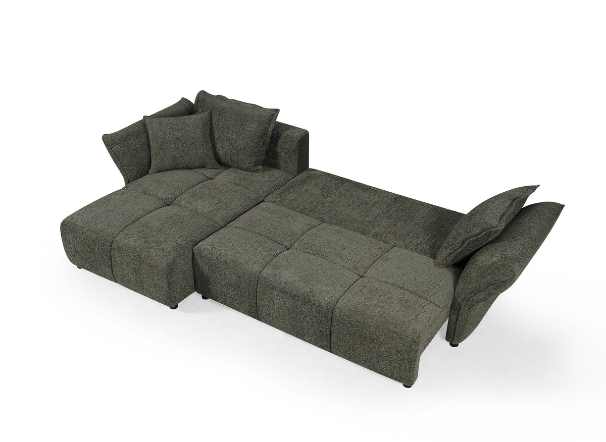 Canapé d'angle convertible réversible en velours tissé vert olive BELINE