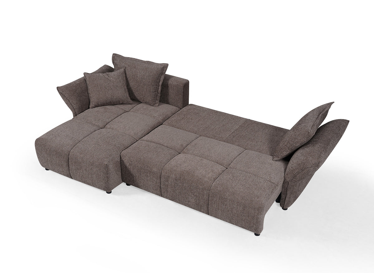 Canapé d'angle convertible réversible en velours tissé marron BELINE