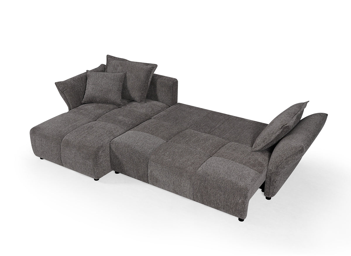 Canapé d'angle convertible réversible en velours tissé gris BELINE