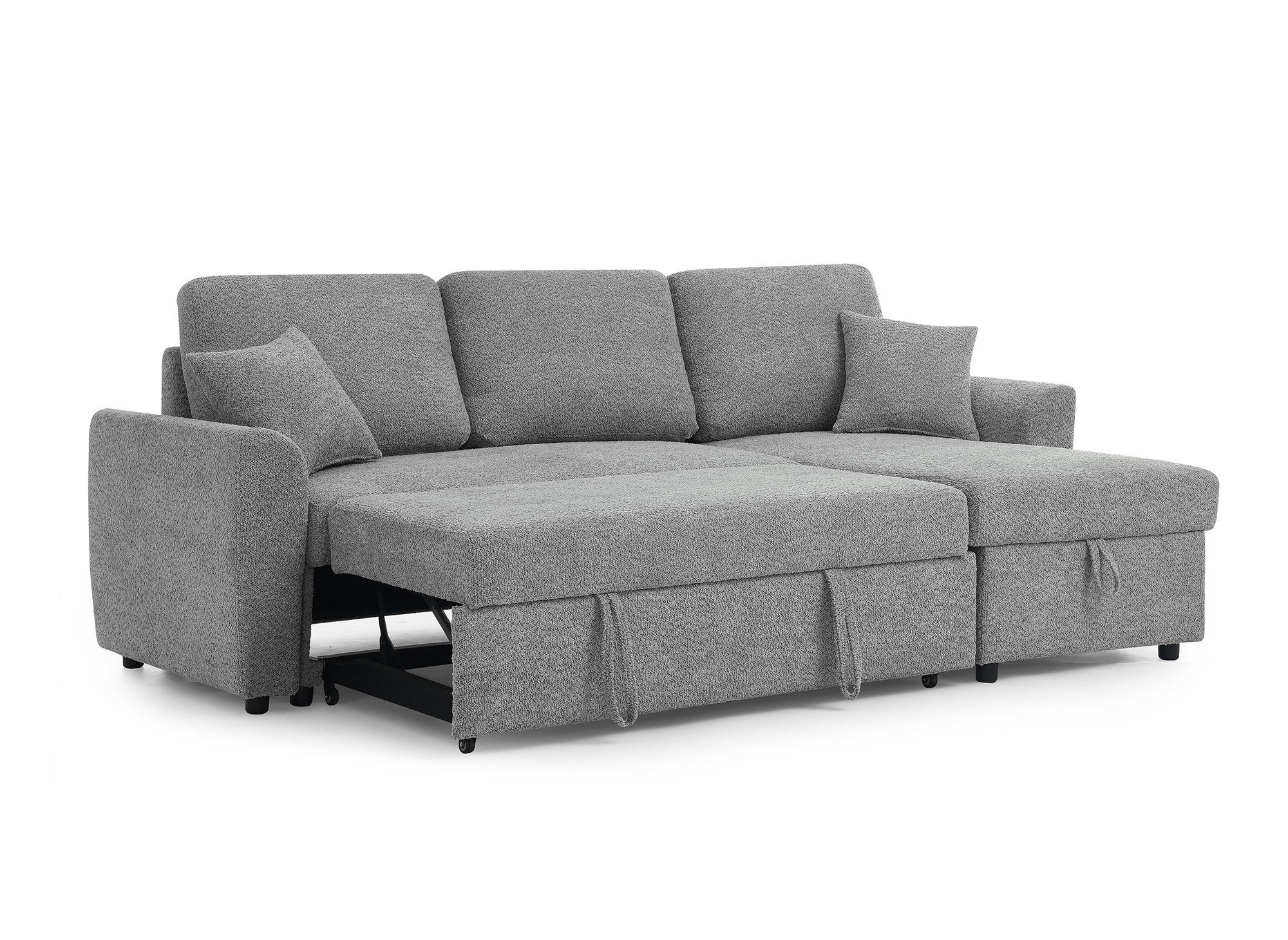 Canapé d'angle convertible et réversible avec coffre en tissu bouclette gris ADRYEN