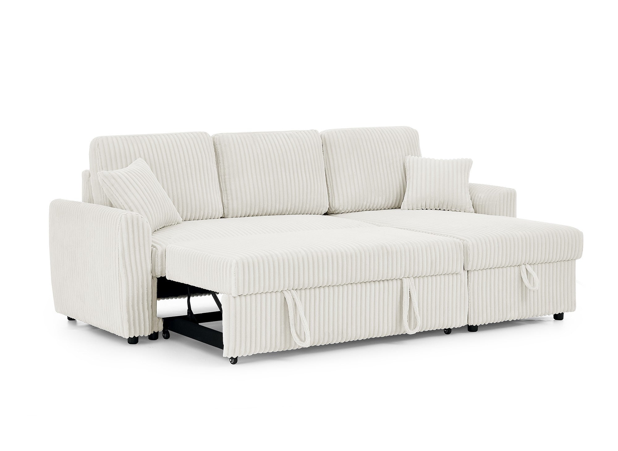 Canapé d'angle convertible et réversible avec coffre en velours côtelé épais beige ADRYEN