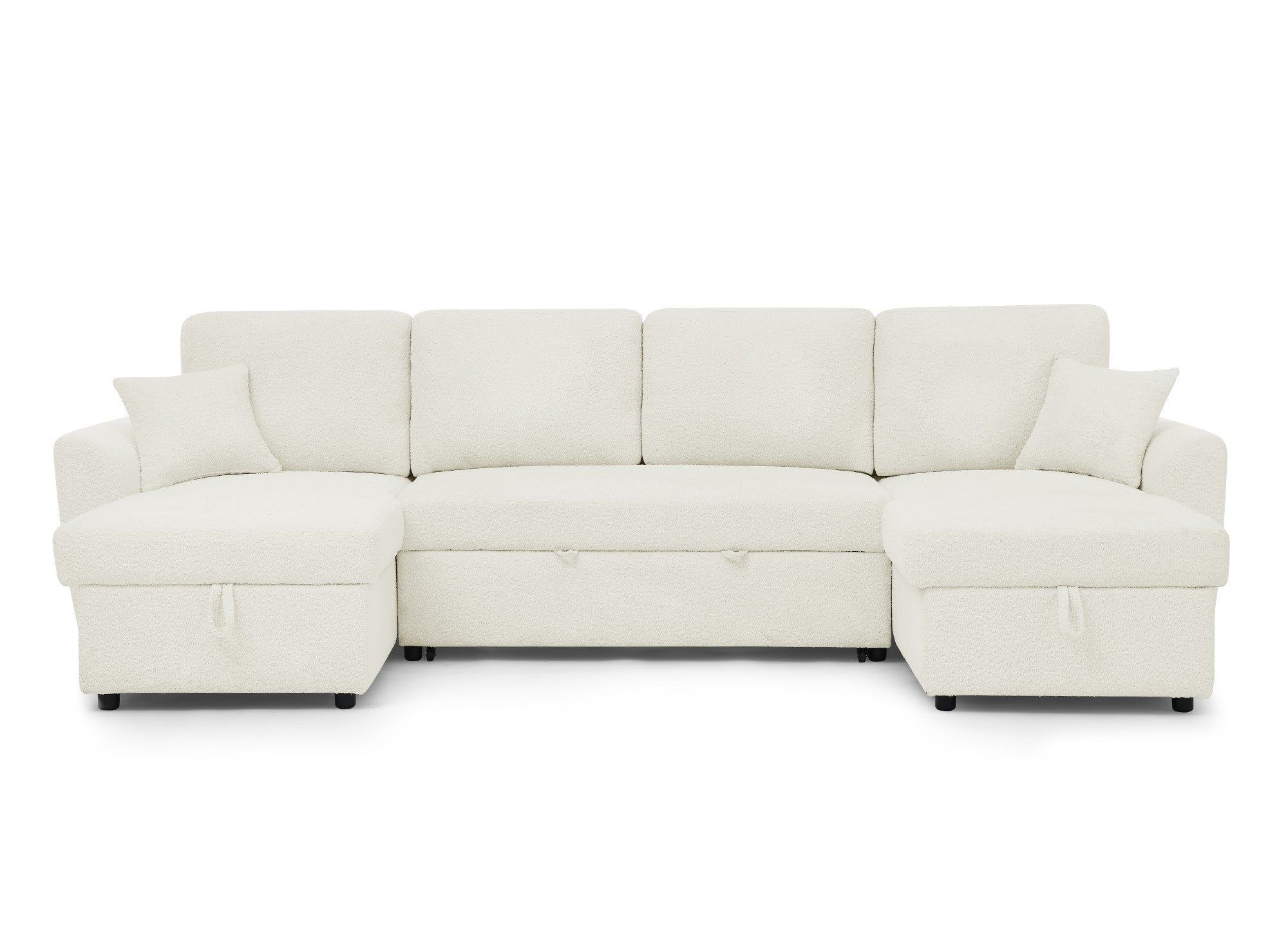 Canapé panoramique convertible 2 coffres de rangement en tissu bouclette beige ADRYEN